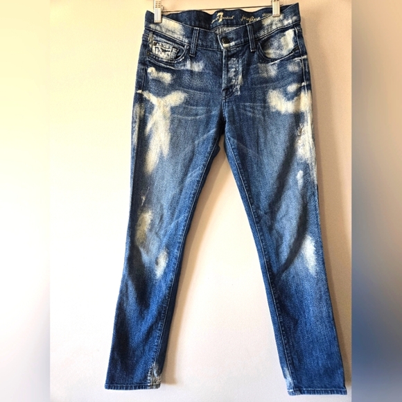 7 FOR ALL MANKIND Josephina Skinny Boyfriend Distressed Blue Jeans. Size 26 - Picture 1 of 15